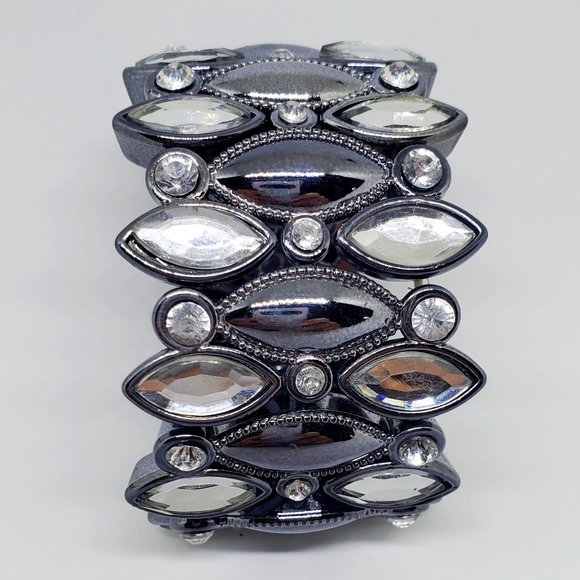 Silver Gray Wide Marquise Stone Stretch Bracelet - Picture 7 of 7